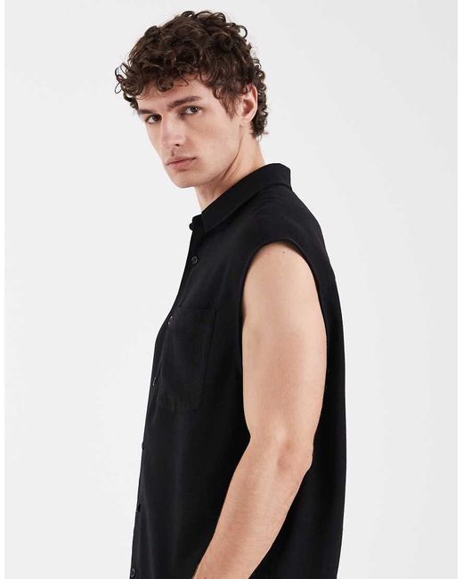ASOS Black Oversized Sleeveless Shirt for men