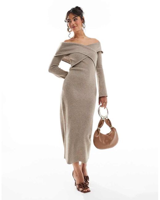 Pretty Lavish White Crossover Bardot Knit Midaxi Dress