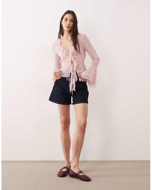 Gina Tricot Pink V-neck Ruffle Blouse