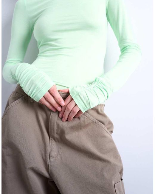 Top De Manga Larga Con Cuello Alto De Viscosa De TOPSHOP de color Green