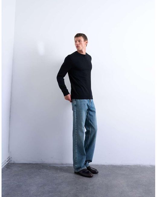 Jersey Básico Con Cuello Redondo De Punto De Topman de hombre de color Black