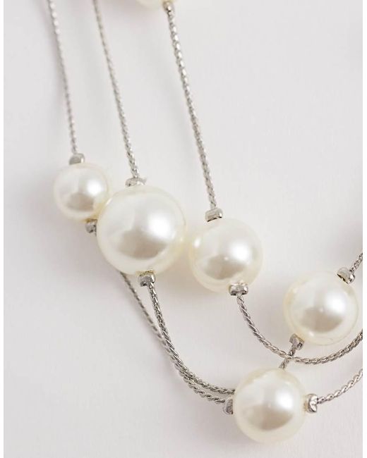 ASOS White Asos Design Curve Multi-row Necklace With Faux Pearls