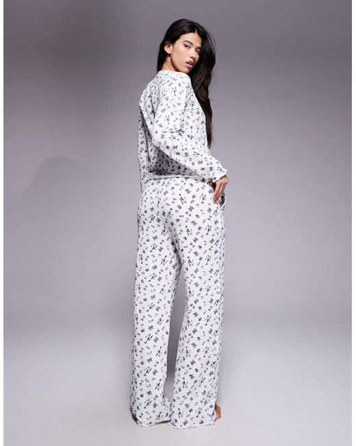 Threadbare Purple Long Sleeve Lettuce Hem Ski Print Pyjamas
