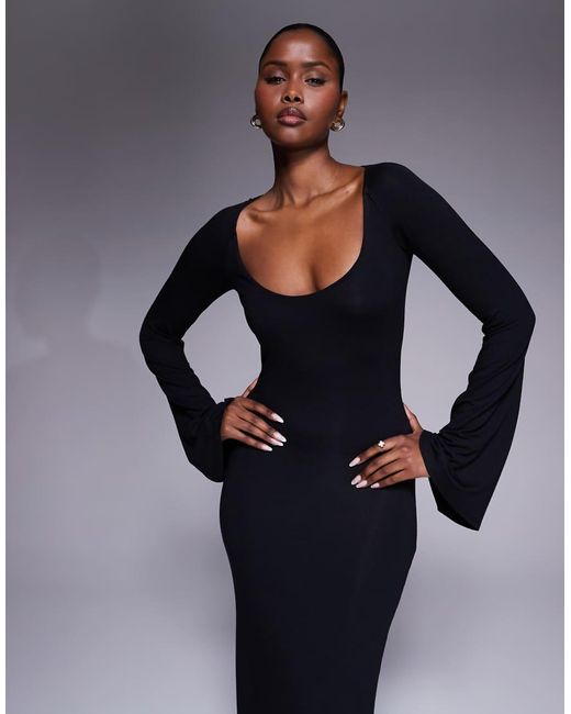 ASOS Blue Super Scoop Midi Dress With Flute Sleeves