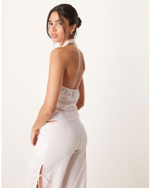 Top d'ensemble en coton mélangé à encolure nouée et découpe Mango en coloris White