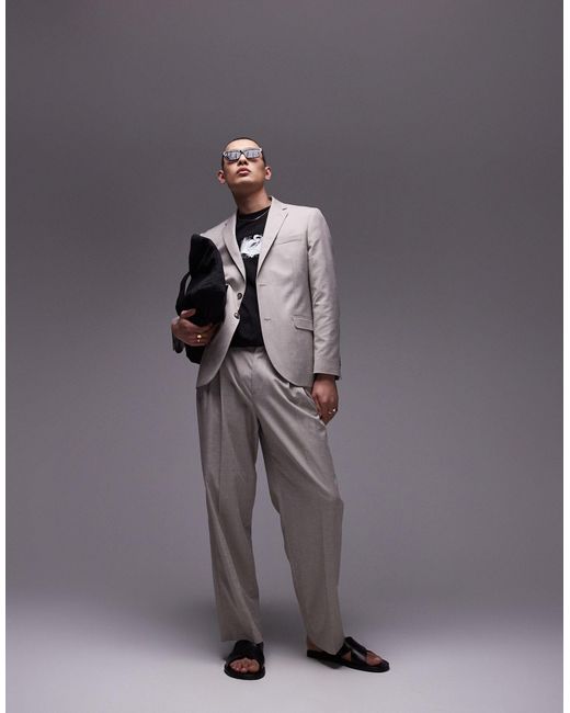 Topman – weit geschnittene anzughose aus leinen in Gray für Herren