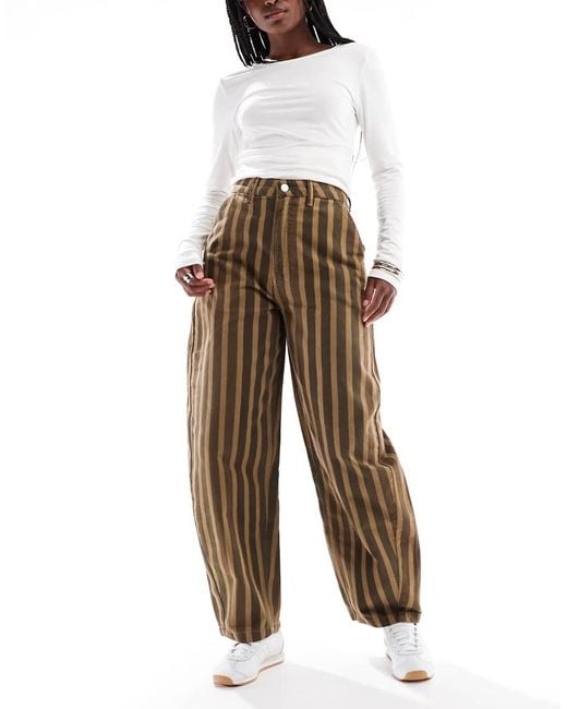 ASOS Gestreepte Broek Met Wijde Ronde Pijpen En Wassing in het Brown