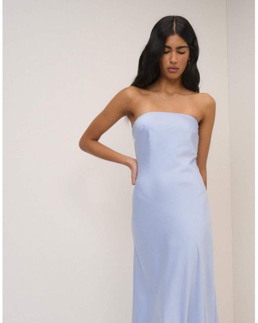 Nobody's Child Blue Arden Satin Bandeau Sleeveless Maxi Dress