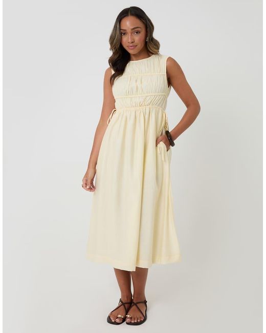 Threadbare Natural Ruched Drawstring Midi Dress