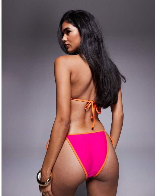 South Beach Pink Tie Side Bikini Bottoms With Contrast Binding