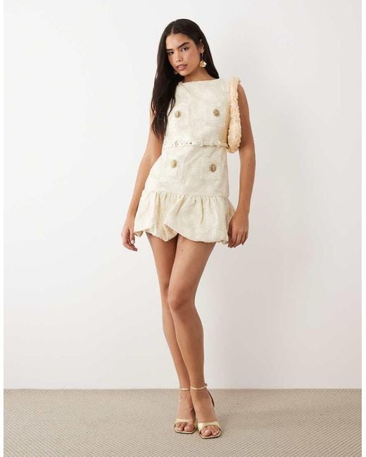 ASOS Natural Belted Tailored Jacquard Mini Dress With Peplum Detail