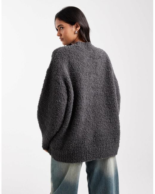 ASOS Black Oversized Boucle Jumper With Curved Hem