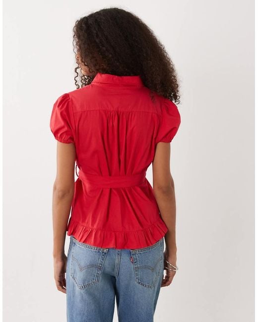 Motel Red Closie Puff Sleeve Blouse