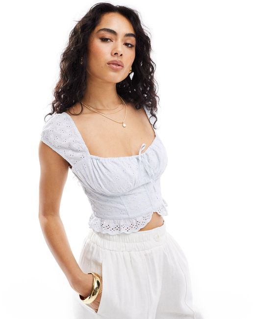 Hollister White Corset Top With Cap Sleeve