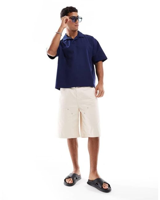 ASOS Oversized Rechte Polo Van Zware Stof Met Reverskraag in het Blue voor heren