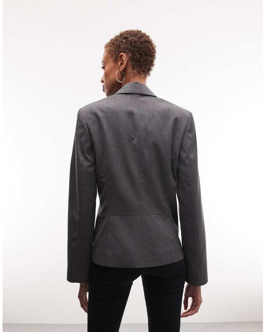 Weekday Gray Fitted Linen Look Button Up Jacket