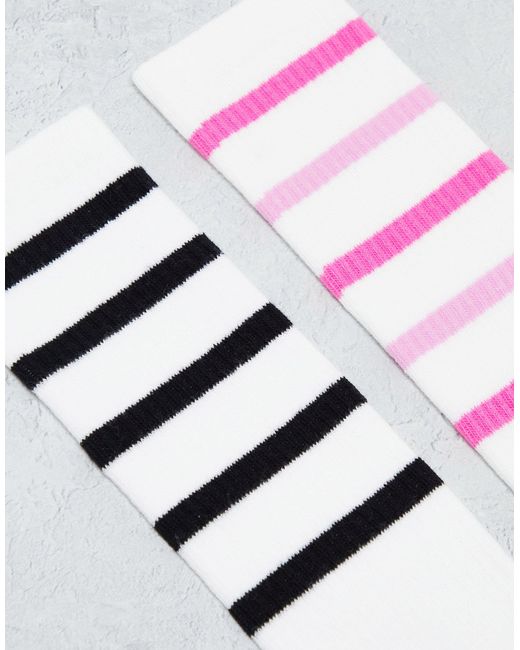 Monki White 2 Pack Knee High Socks With Stripes