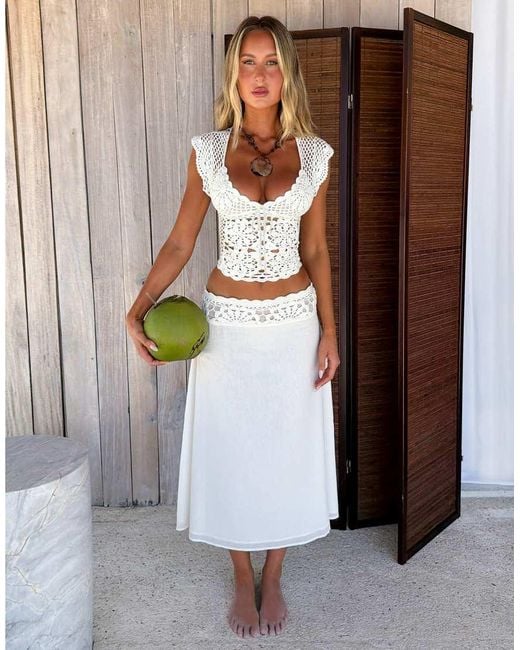 Tiger Mist Brown Sasha Cotton Cap Sleeve Crochet Crop Top Co-Ord