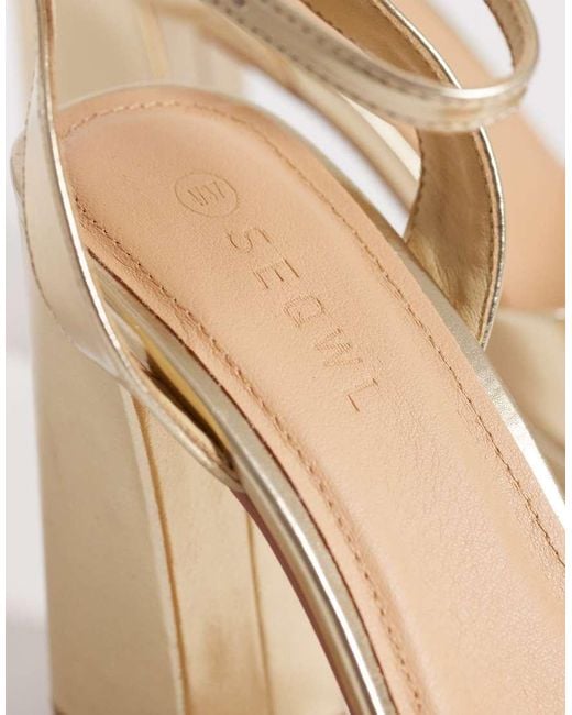 SEQWL Natural Cosmic Strappy Barely There Block Heeled Sandal