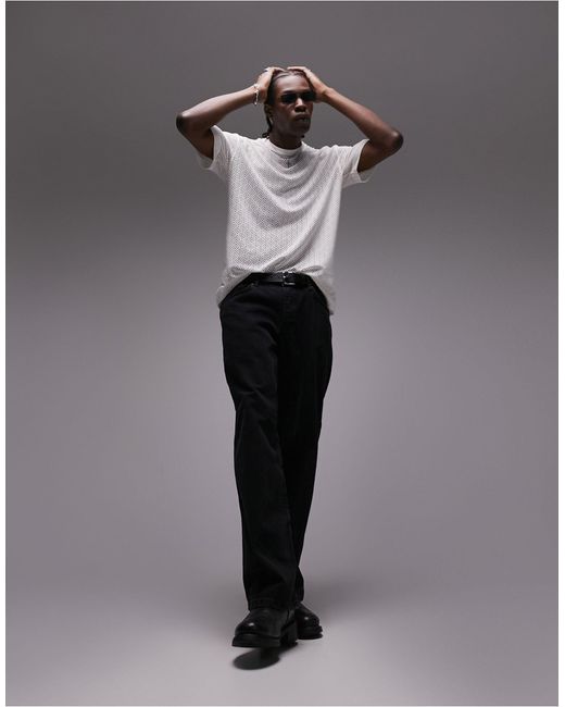 Topman – oversize-t-shirt aus geometrisch gemustertem mesh in Gray für Herren
