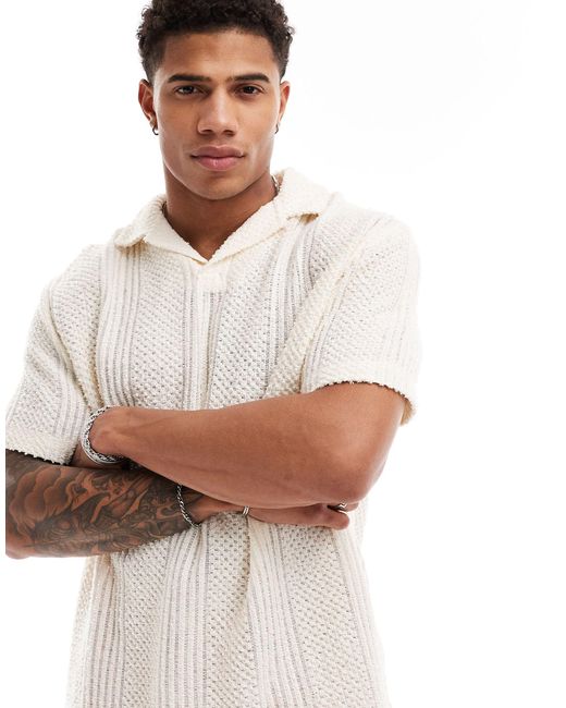 ASOS White Relaxed Textured Polo With Revere Neck for men