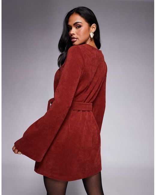 ASOS Red Fluted Sleeve Tie Waist Cord Mini Dress