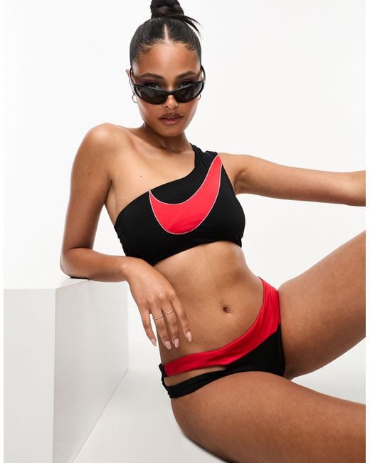 Nike Red Icon Sneakerkini Asymmetrical Bikini Top