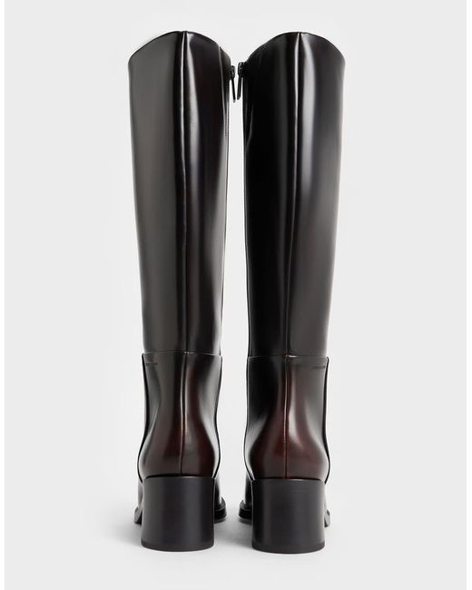 Charles & Keith Black Louise Block-Heel Knee-High Boots