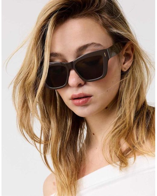 Stradivarius Brown Square Resin Cat Eye Sunglasses With Detail