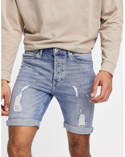 TOPMAN Rip Stretch Skinny Shorts in 