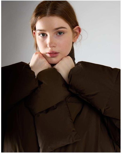 Glamorous Brown Puffer Jacket With Scarf