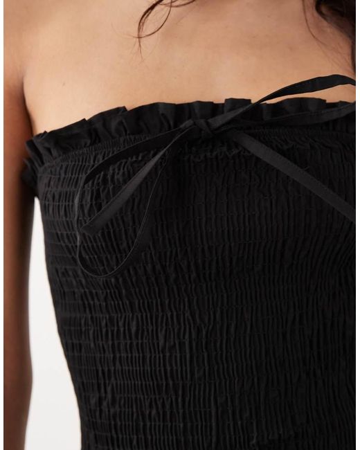 ASOS Black Shirred Tie Front Bandeau Top
