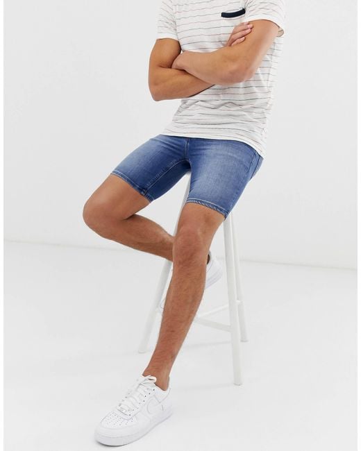 ASOS Spray On Denim Shorts in Blue for Men | Lyst