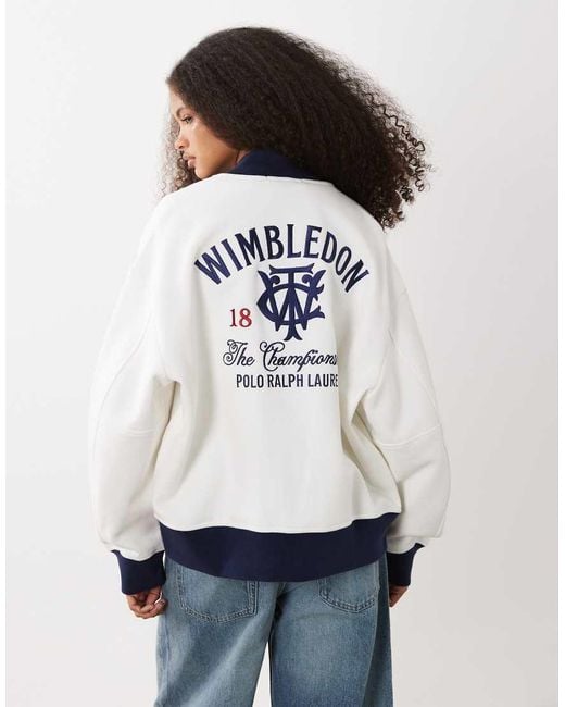 Polo Ralph Lauren Blue Wimbledon Capsule Chest And Back Embroidered Bomber Jacket