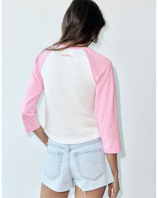 Pull&Bear White Mean Girls Raglan Sleeve T-shirt