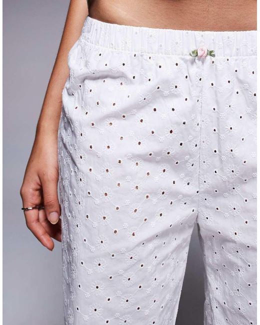Boux Avenue White Woven Cotton Broderie Cami And Pant Set