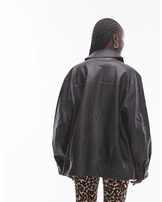 TOPSHOP Black Faux Leather Zip Through 90s Jacket With Pockets