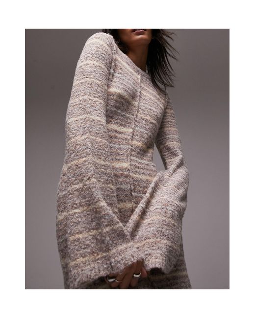 TOPSHOP Brown Knitted Long Sleeve Outside Seam Stripe Space Dye Maxi Dress