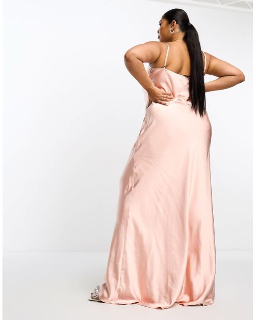 Pretty Lavish Curve Bridesmaid Keisha Cowl Neck Satin Maxi Dress in ...