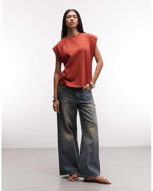 ASOS Red Raglan Sleeve Heavyweight Boxy Crop Tee