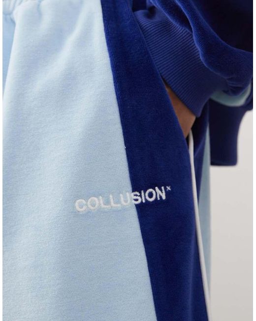 Collusion Blue Velour Panelled Shorts for men