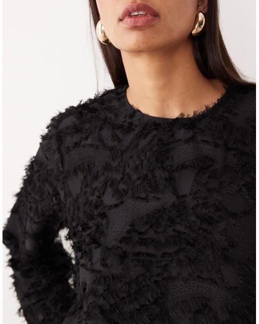 Y.A.S Black Fluffy Textured Woven Top