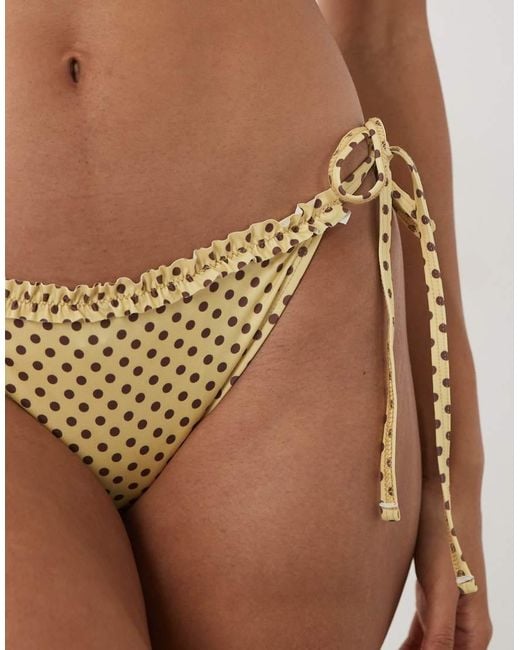 ASOS Brown Dottie Frill Detail Tie Side Bikini Bottom