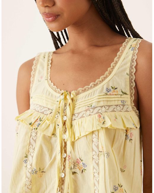 ASOS Natural Ditsy Frill Button Up Cami And Trouser Pyjama Set
