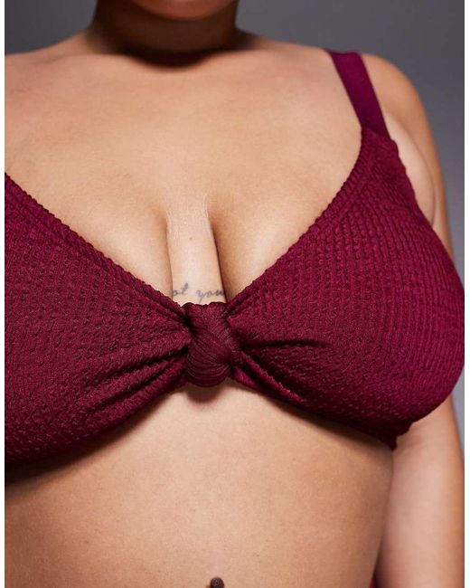 South Beach Red Crinkle Knot Bikini Top