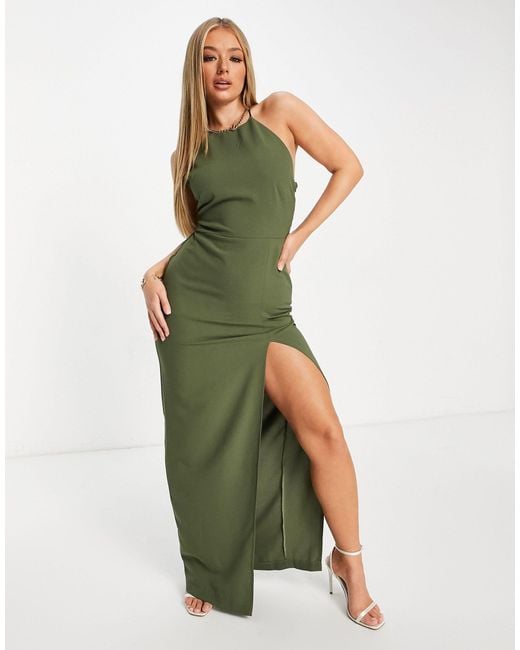 Robe longue fendue à la cuisse à dos nu - kaki Vesper en coloris Green