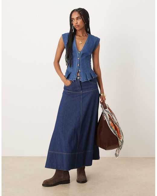 Free People Blue Dylan Denim V-neck Vest