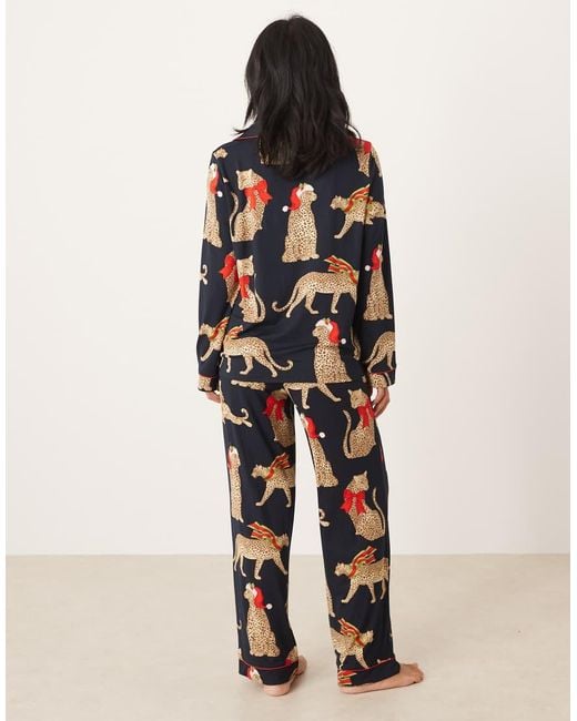 Chelsea Peers Blue Poly Long Sleeve Revere Pyjama Set