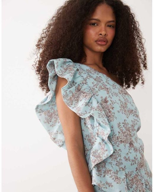 Pretty Lavish White Fleur Linen Mix Tiered One Shoulder Midaxi Dress