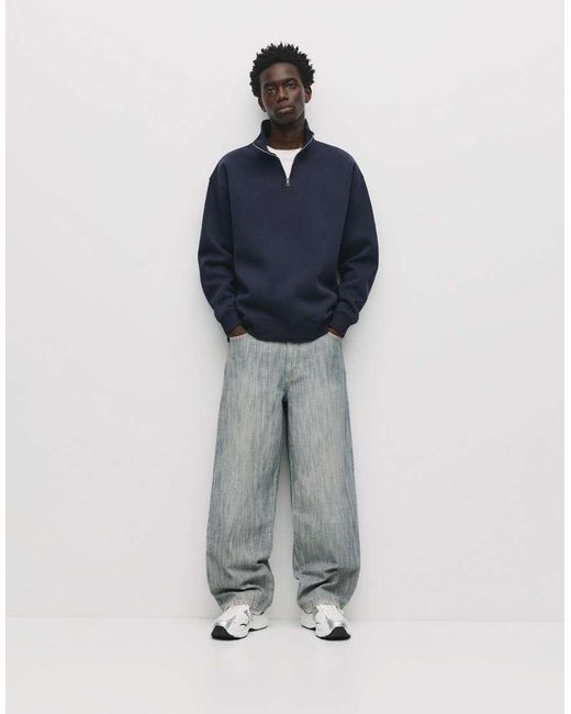 Felpa Basic Con Zip Corta di Pull&Bear in Blue da Uomo